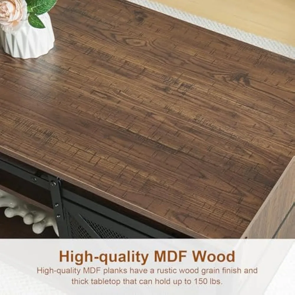 Coffee Table with Storage, 43" Rectangle Coffee Tables with Sliding Barn Doors, Rustic Low Living Room Desk with Cabinet 4