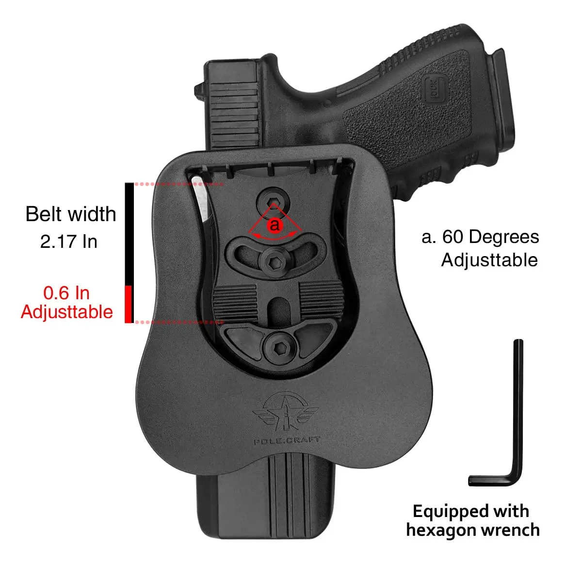 OWB Holster Paddle Polymer Fit: Glock 17 (Gen 1-5) / Glock 22 31 (Gen 1-4) Compatible with 19 19X 25 44 45 1-5)23 32