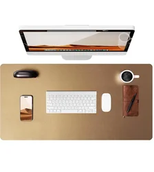 Premium Non - Slip PU Leather Desk Mat - Large Laptop and Office Surface Protector - 60x35 cm (Bronze)