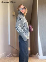 Pull imprimé en tricot pour femmes, col montant, manches longues, fermetures éclair, Style Vintage, Cardigan, nouvelle dame, hau 2
