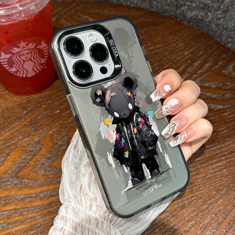 thumbnail image 1 of Case for IPHONE11 12 Color Silver Laser 3PROMAX 14PRO 15 15PRO Personality Anti-drop 15PROMAX Tide Cool Bear Mobile Phone Case, 1 of 5