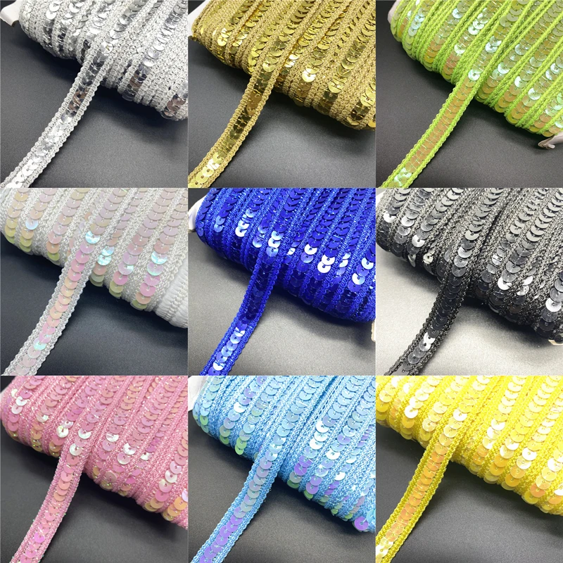 2yards/lot 12mm Colorful Sequins Ribbon Lace Trim Sequin Sewing Fabric