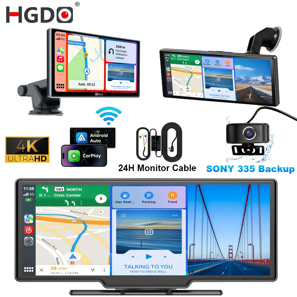 Hgdo 10.26 ''4K Dash Cam Con Drive Mate Wireless Apple Carplay Car Stereo Sony Imx335 Telecamera Di Backup Dvr Navigazione Automatica Android