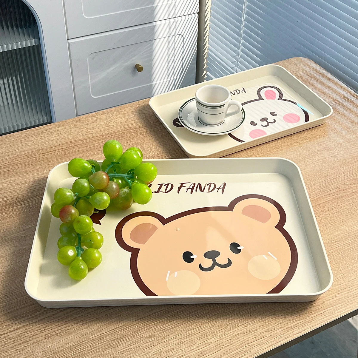 WORTHBUY Cartoon Breakfast Tray Rectangular Serving Tray Reusable Fruit Dessert Multifunctional Kitchen Serving Platter
