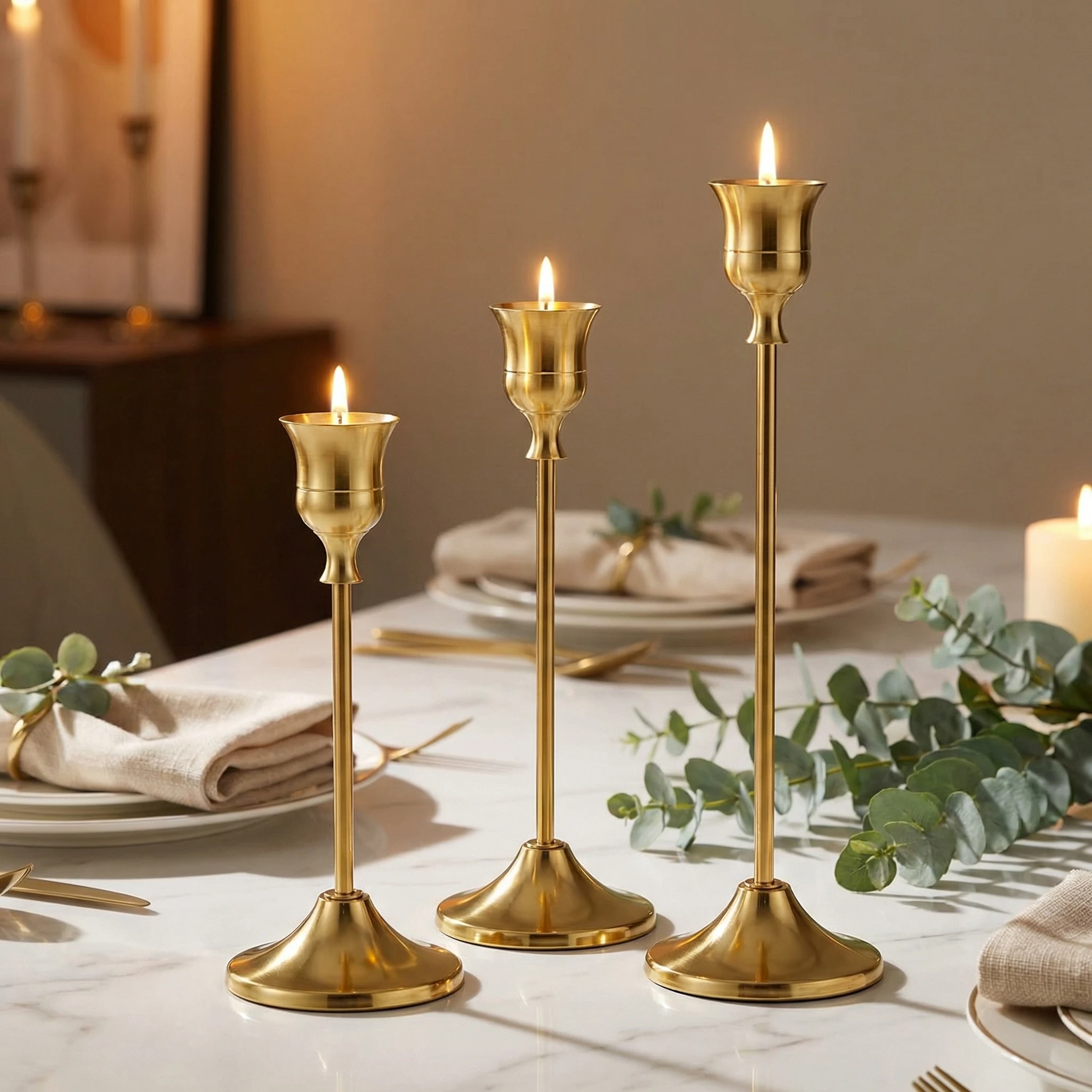 Set of 3 Vintage Candle Holders for Elegant Home and Event Decor