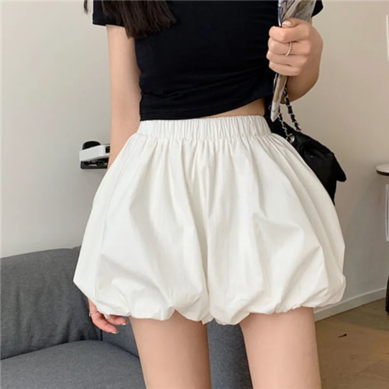 High Waist A-line Wide Leg Shorts for Women's Summer New Solid Loose Pleated Shorts Lantern Pants Sweet Trend Fashion Clothing