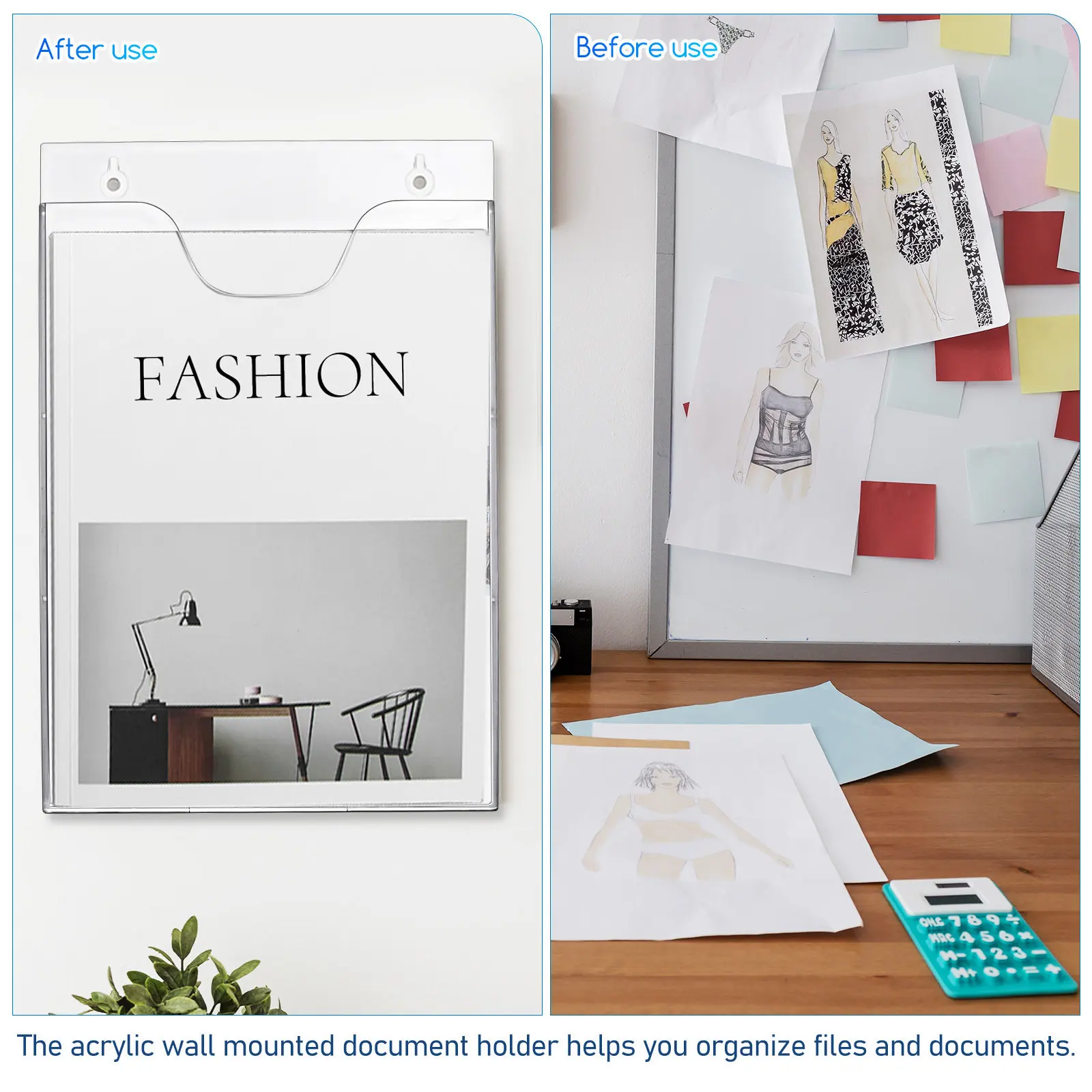 2Pcs 투명 아크릴 벽 파일 홀더 수직 문서 정리함 사무실 학교 병원 브로셔 전단지에 대한 견고한 공간 절약