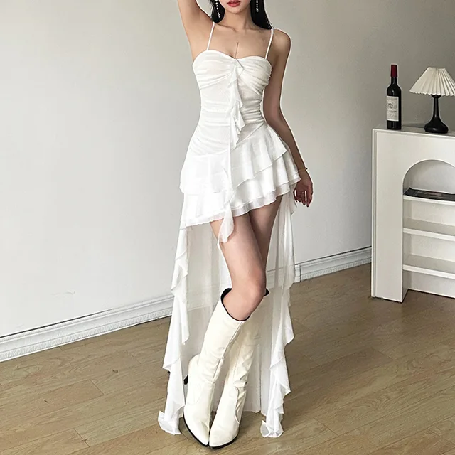 2025 Y2k Aesthetic Irregular Ruffled Dress Sexy Backless Harajuku Pleated  Dresses Streetwear Sleeveless Bodycon Vestido De Mujer - AliExpress