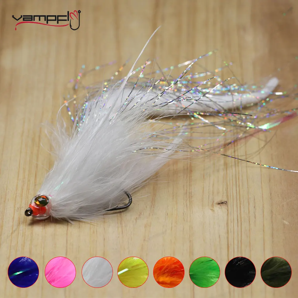 Vampfly 8PCS 6#& 4# White Orange Minnow Streamer Fly Tying On Barbed Hook  For Trout Salmon Fishing Lures Baits - AliExpress