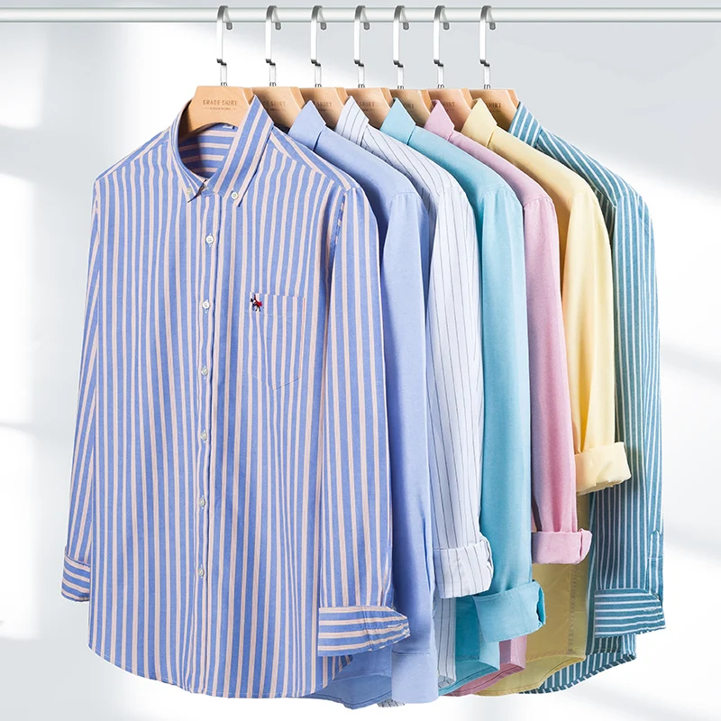 100% Cotton S~ 6XL Oxford Mens Shirts Longsleeve Plaid Business Casual Soft Social Dress Shirts Regular Fit Male Shirt Blouse