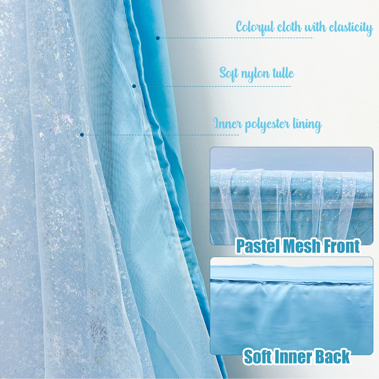 1Pcs Table Skirt Tulle Table Skirts for Rectangle Tables 6ft Desk Skirt Decorations for Baby Shower Wedding Party Gender Reveal