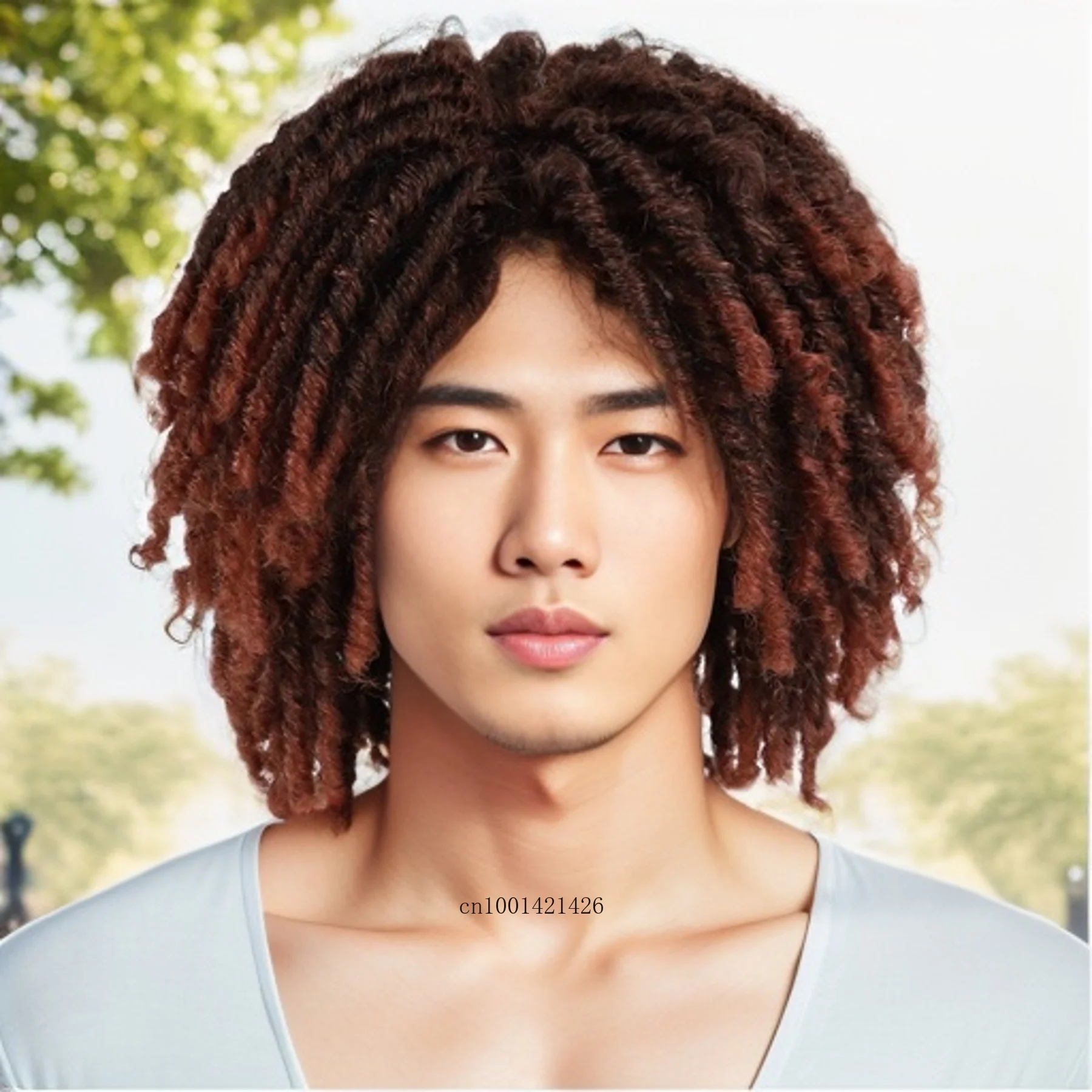 Ombre Auburn Male Wigs Asian Synthetic Rasta Hair Dreadlock Wig Medium Length Braided Wigs for Men Guys Fake Dreads Faux Loc Wig