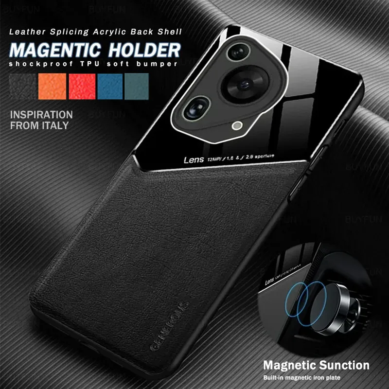 Leather Texture Case For Huawei Pura 70 Ultra P70 P60 Pro Cover With Car Magnetic Suction Holder Coque Fundas Capa_voghion.com