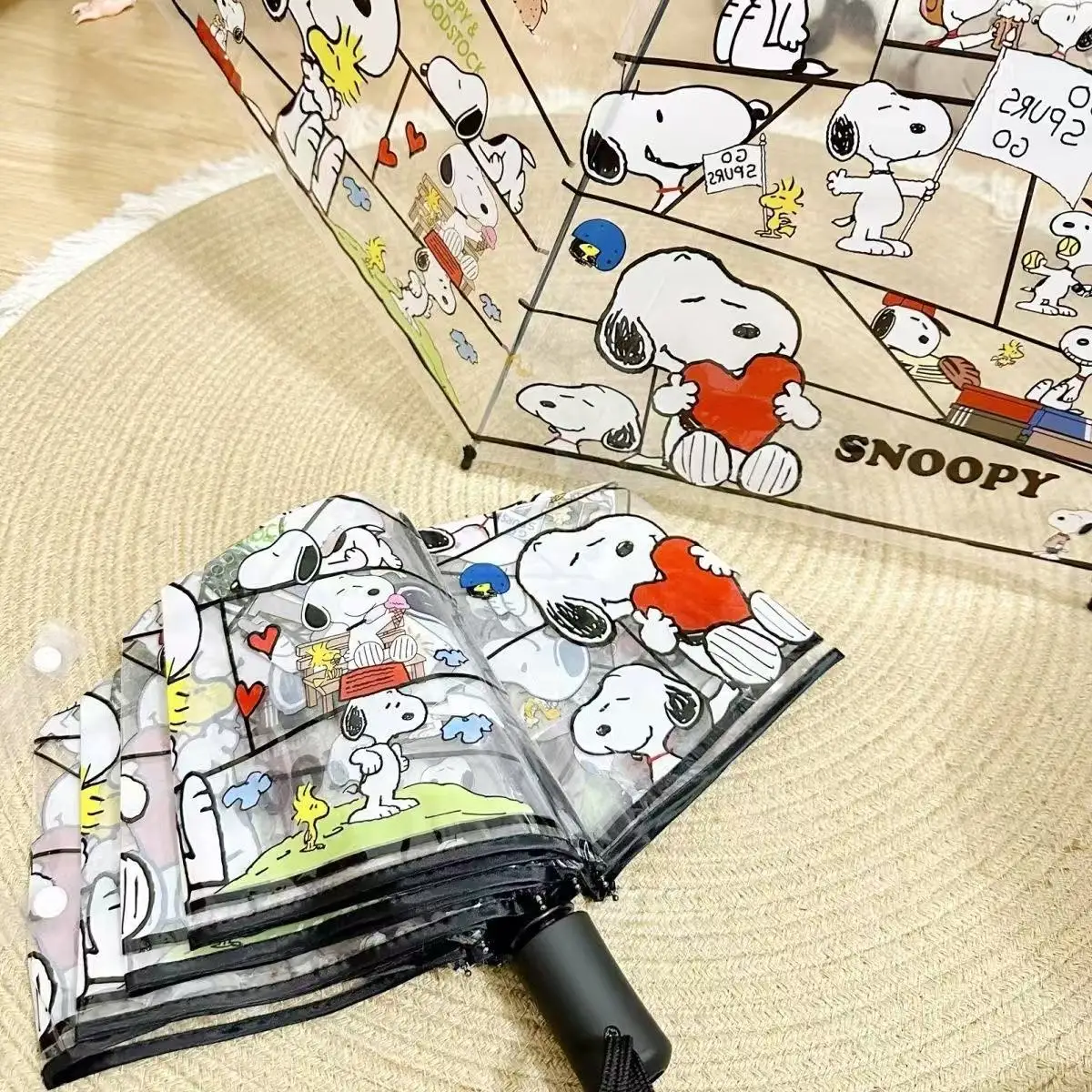 Transparent Snoopy Umbrella Men's Three-fold Umbrella Full Automatic Internet Celebrity Straight Handle Umbrella Cute Folding Ch 3