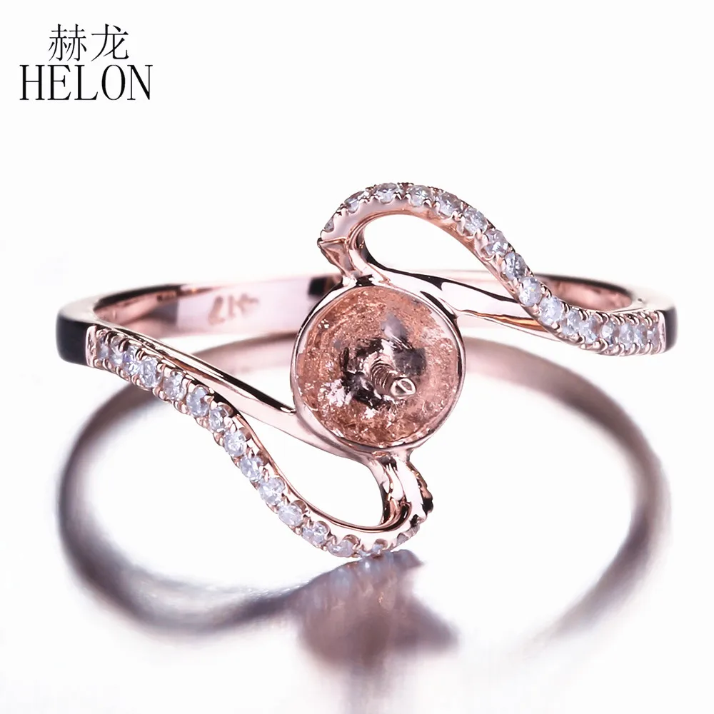 

HELON 8.5-10.75mm Round Pearl Solid 10K Rose Gold Genuine Natural Diamonds Women Fine Jewelry Semi Mount Engagement Ring Setting