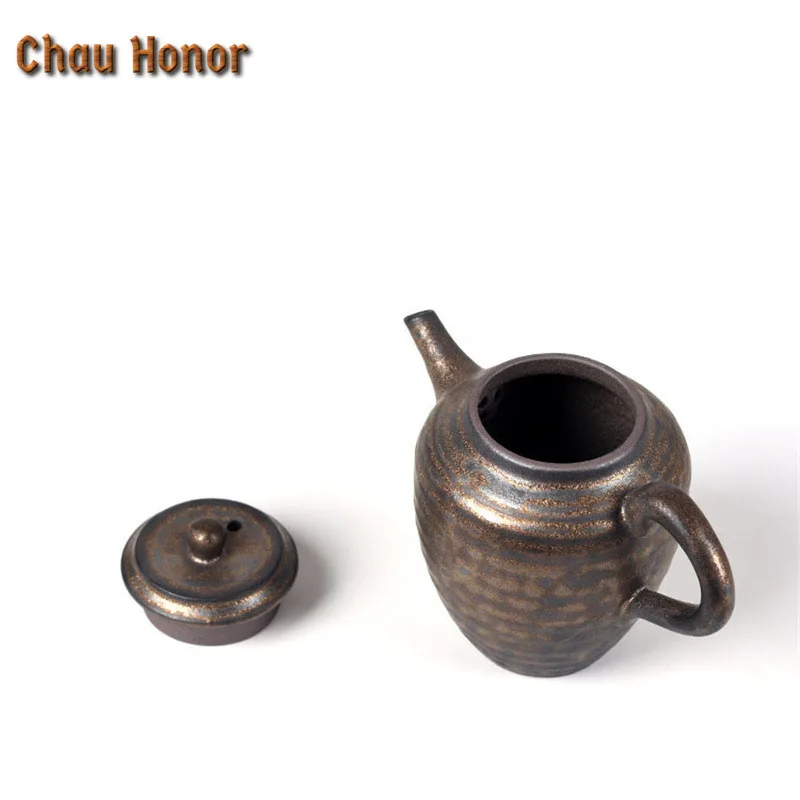 180ml Retro Japanese Style Ceramic Teapot Handmade Sprinkle Gold Glaze Small Master Pots Kung Fu Tea Single Pots Gift Packaging
