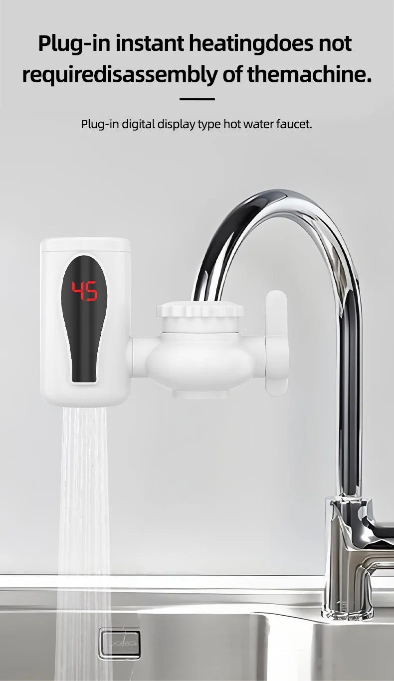 Instant Electric Hot Water Faucet with Digital Display, Rapid Heating Tap for Ki