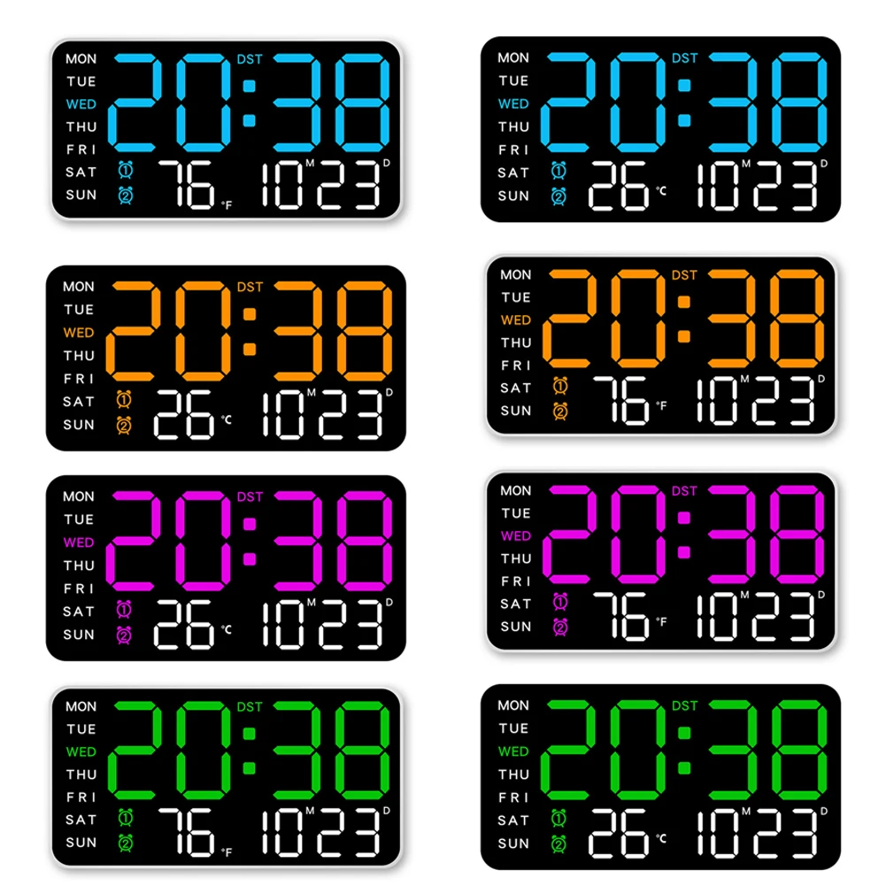 LED digital wall clock Day And Week Display brightness adjustment USB powered voice-activated wake-up for daily use
