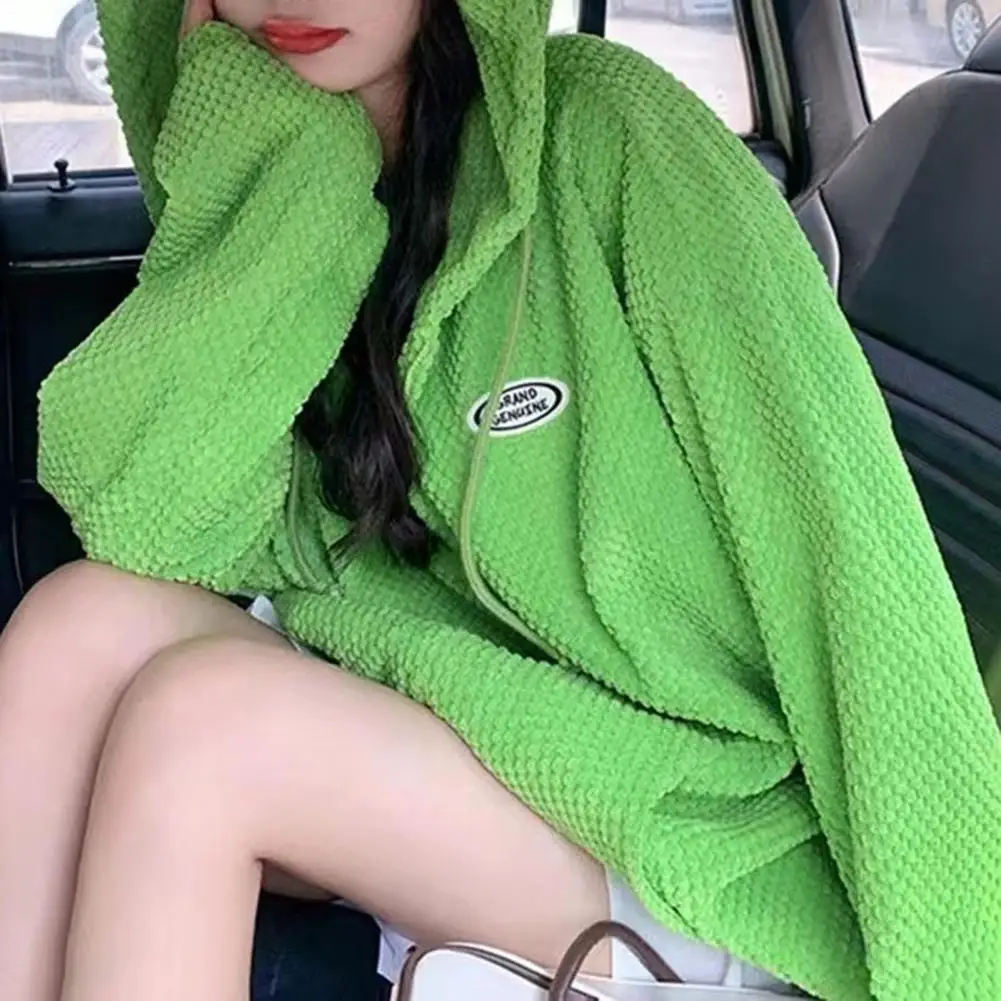 

Spring Fall Jacket Streetwear Hoodie with Horn Hood Zipper Placket Trendy Women's Loose Fit Sweatshirt Coat for Spring Autumn