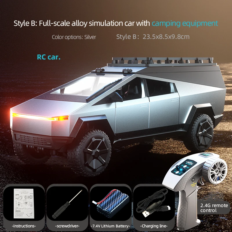 RC Car Alloy Rc Cybertruck Offroad Simulation Camping Equipment Pickup Truck Model Custom Kids Toys Boy Gifts 6