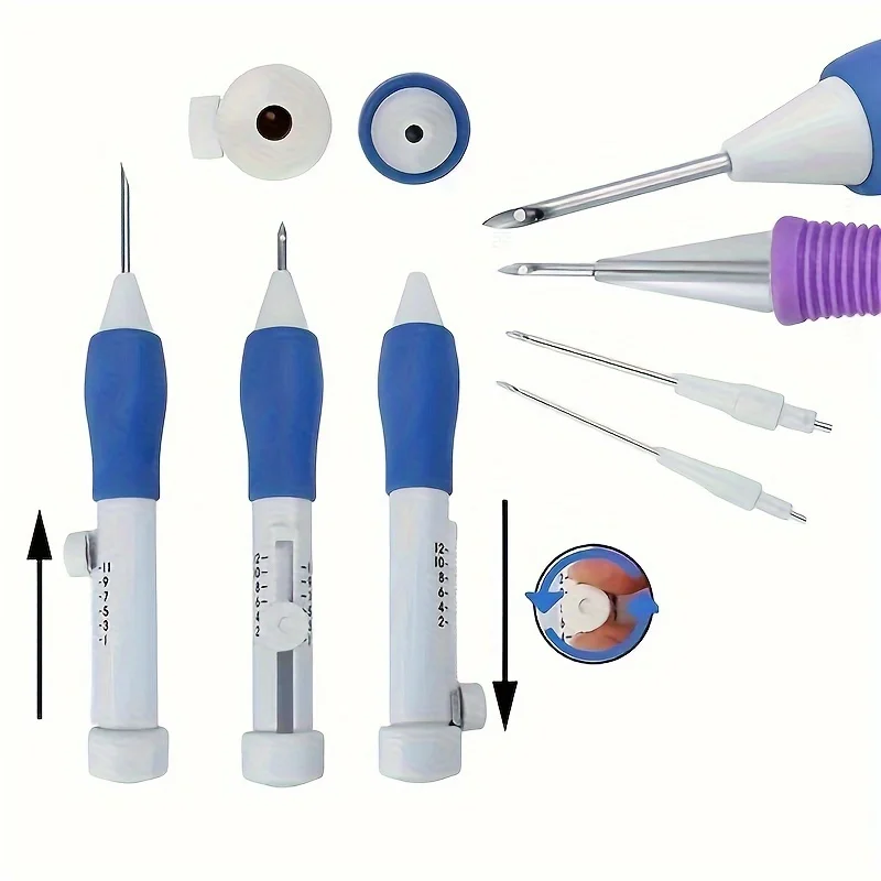 Adjustable Magic Embroidery Pen Set 1PC 3 Needles Threader Scissors Ergonomic Fabric Craft Design For DIY Sewing