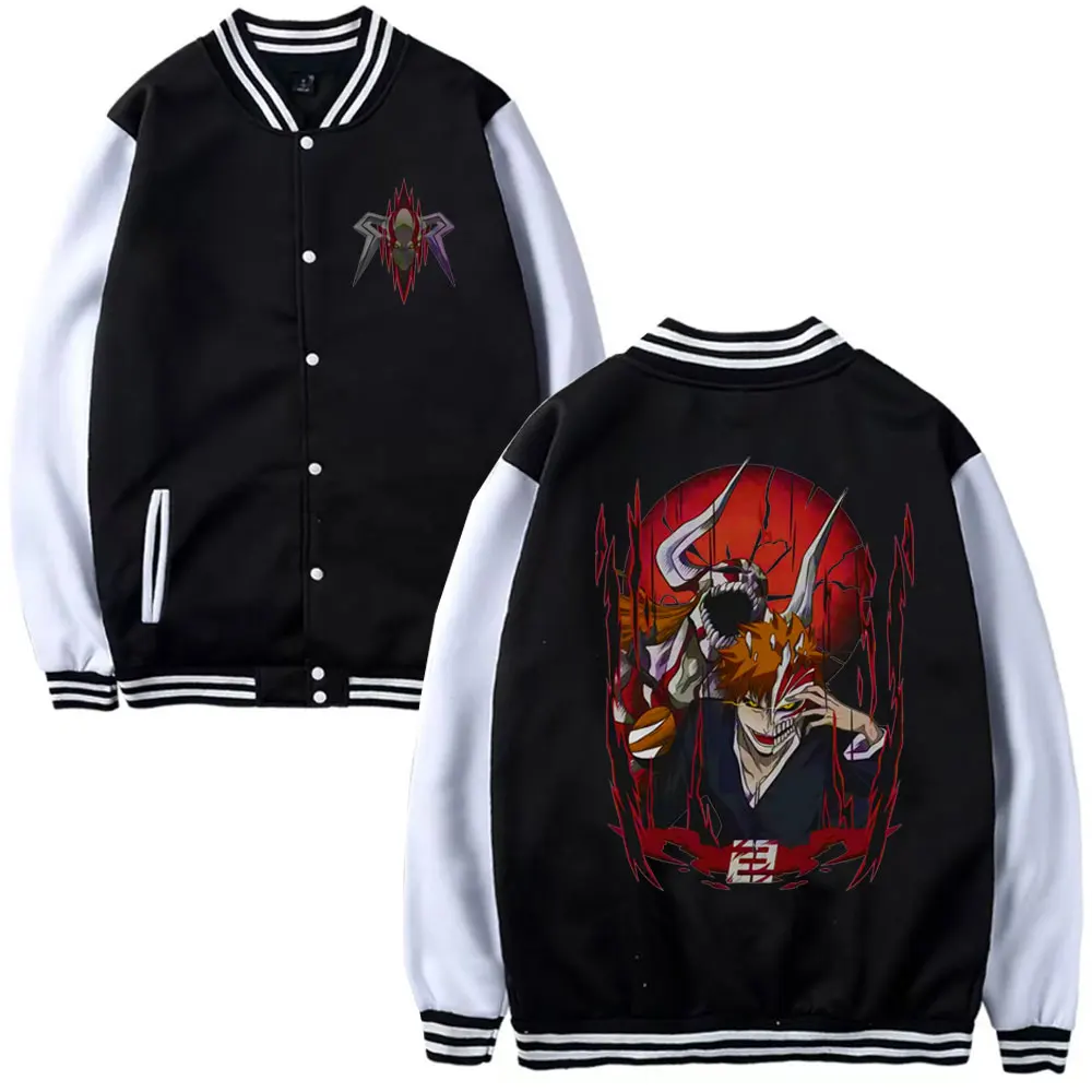 

Japanese Anime Bleach Print Jacket Sweatshirt Coat Streetwear Kurosaki Ichigo Cartoon Graphics Baseball Uniform Men's Women's