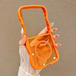Luxury Transparent Glitter Case with Magnetic Wave Border, Shockproof Cover - Galaxy Z Flip 8 (Orange)