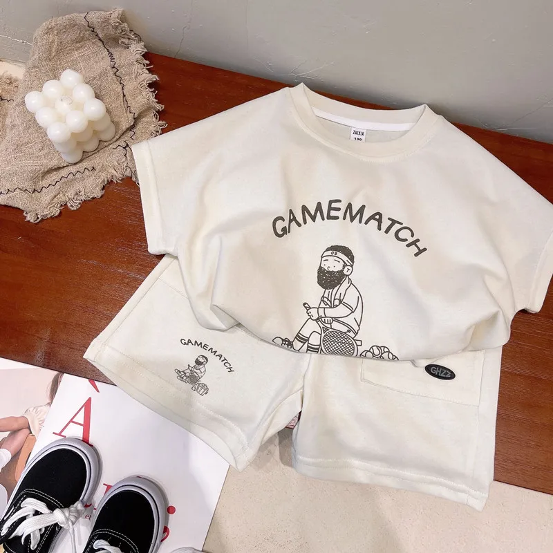 0-6 years old baby clothes summer boys and girls cartoon bear print T-shirt top boy short-sleeved letter shirt shorts suit baby outfit matching set