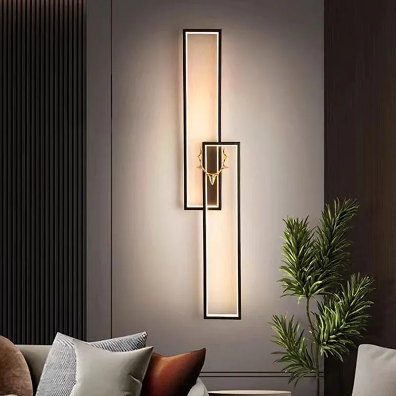 

Rectangle LED Wall Lights Golden Deer Head Gold Black White Metal For Living Room Restaurant Aisle Changeable Lamp