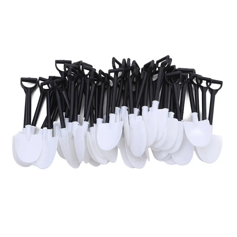 Plastic Disposable Mini Shovel Spoon 50pcs/pack Potted Ice Cream Cake Spoon Kids Dessert Tea Coffee Spoons Party Supplies plastic disposable spoon
