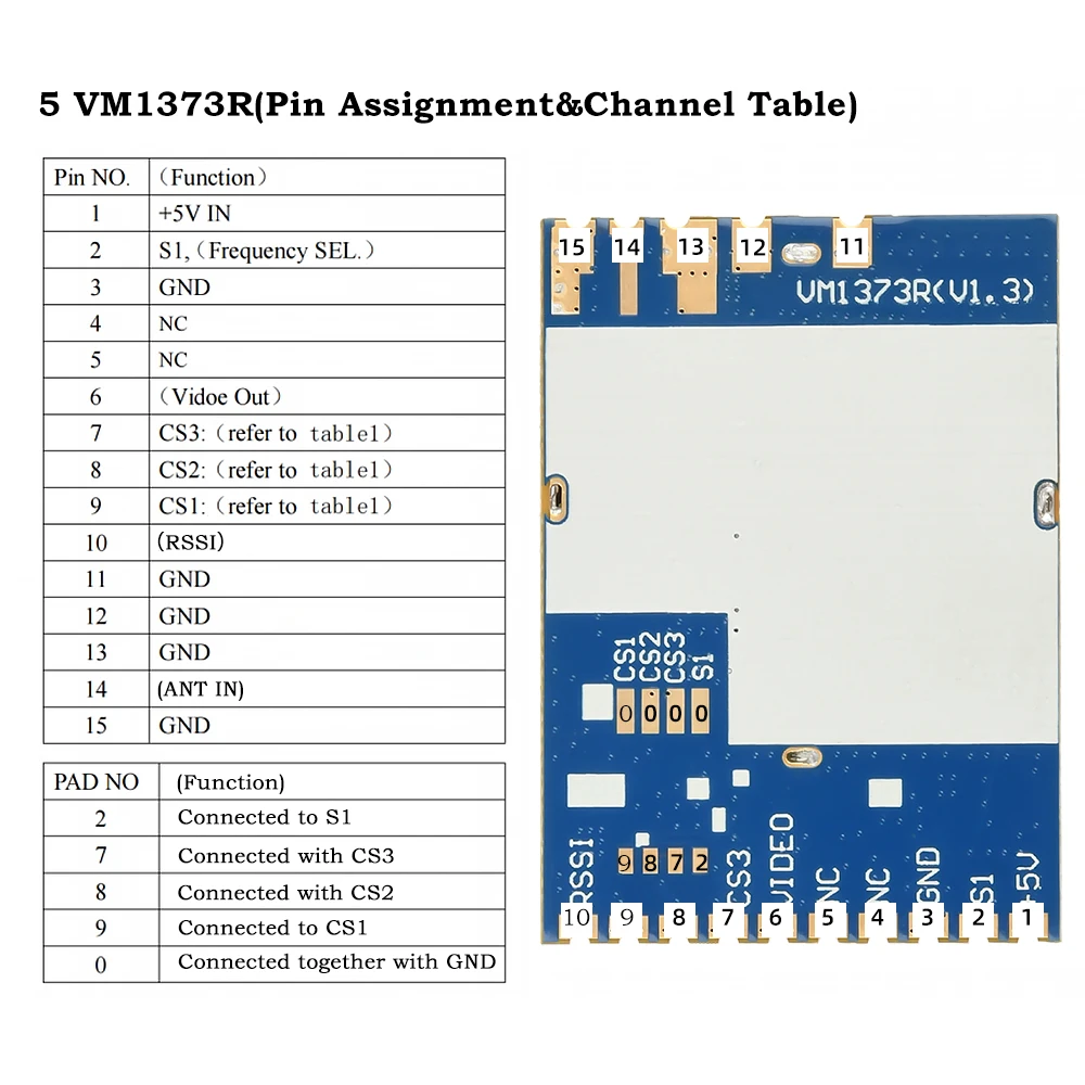 Module émetteur vidéo audio sans fil 5V 1.2G 1.3G VM1373R pour FPV drone