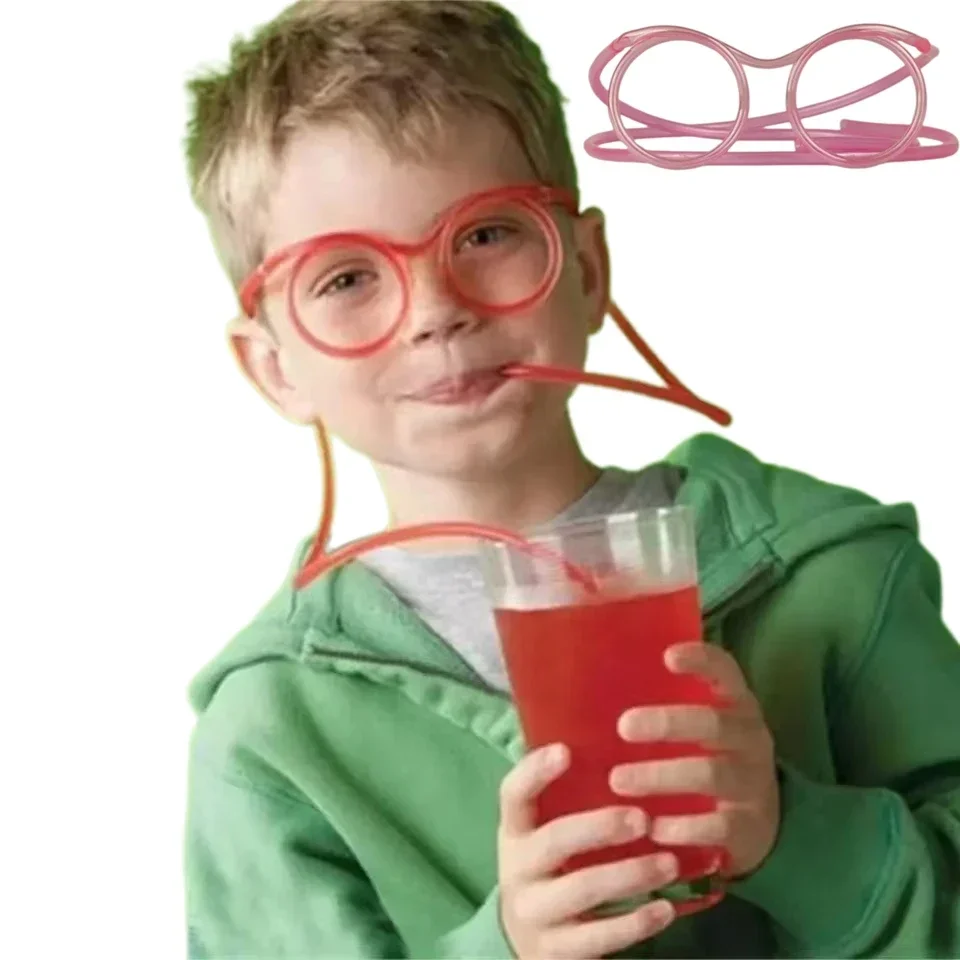 1 PC Fun soft plastic straw funny glasses flexible drinking toys party joke tube tools kids baby birthday toys drinking straws straw accessories