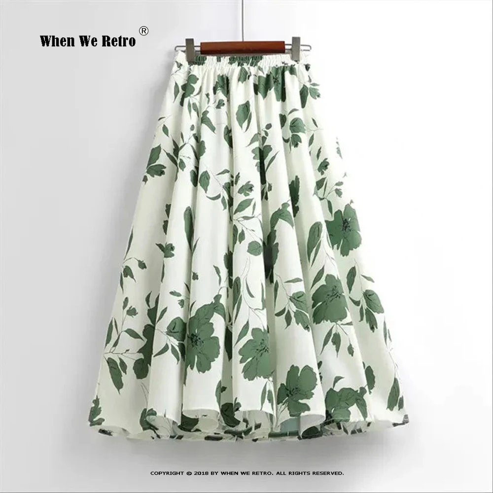 

Elegant Fashion Floral A-line Skirt Women High Quality Elastic Waist Slim Midi Long Skirts Casual Summer All-match Skirt RS1026