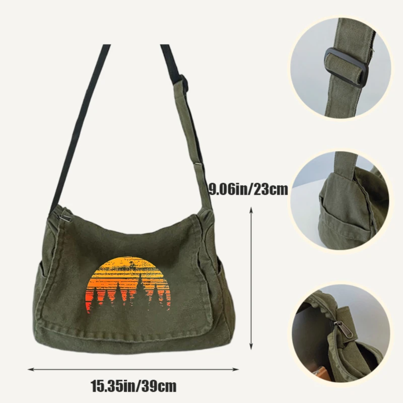 Vintage Women's Bag Large Capacity Shoulder Bag With Sunset Print Messenger Bag For Women Multiple Pockets Bag Travel