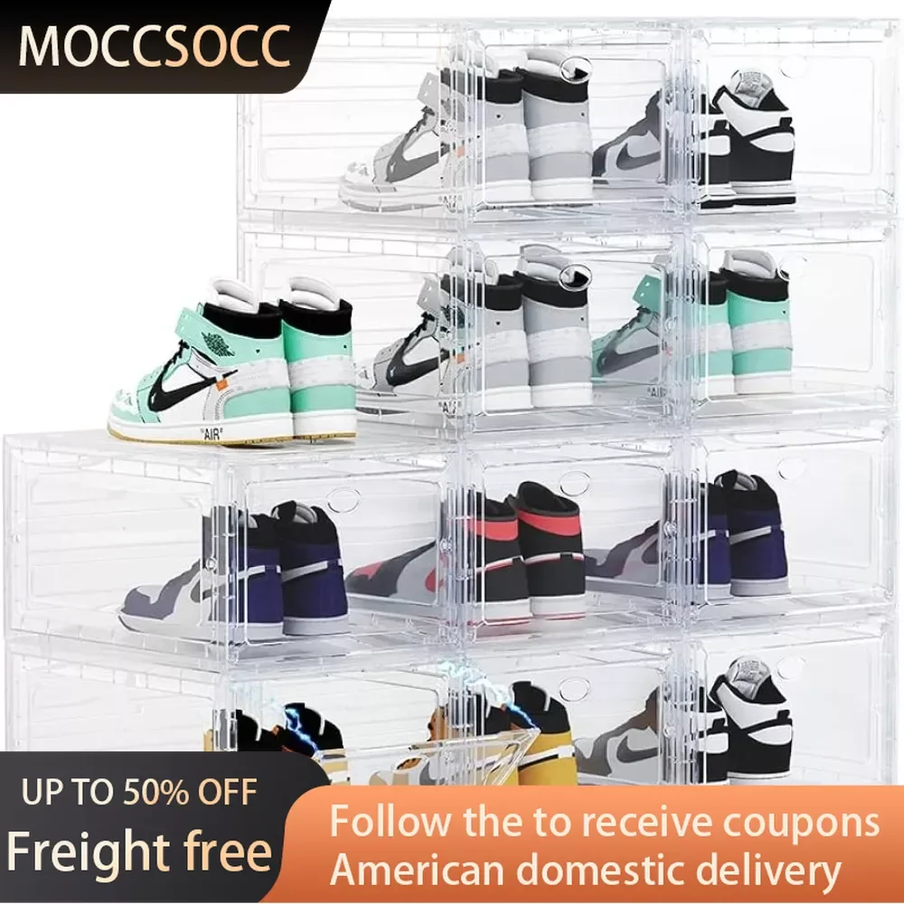 10-pack-drop-front-shoe-storage-box-large-clear-plastic-shoe-boxes-stackable-cabinets-for-the-living-room-cabinets-shoes-cabinet