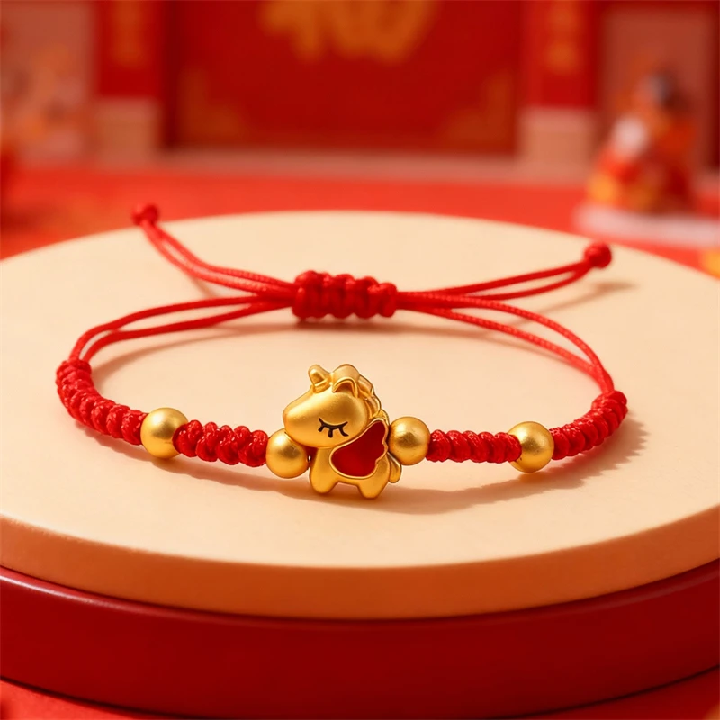 2026 New Year Zodiac Horse Lucky Braided Rope Bracelet Red Thread String Adjustable Bracelets for Womern Men Amulet Jewelry Gift