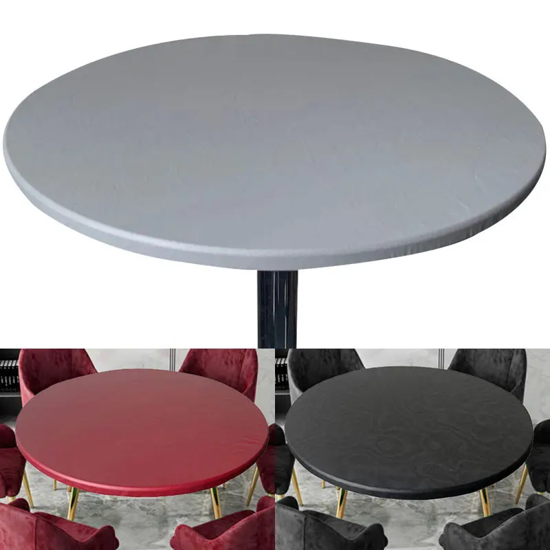 60-130cm Round Elastic Table Cover Protector Cloth Waterproof Oil-proof Dinning Table Cover Polyester Tablecloth Kitchen Supplie table cover tablecloth protector