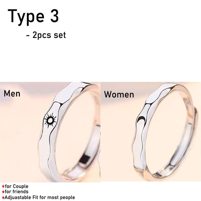 Moon Couple Rings Open Adjustable Ring Eachother Lover Couple Rings Wedding Jewlery Ring Friends Gift Fit for Most Women Men