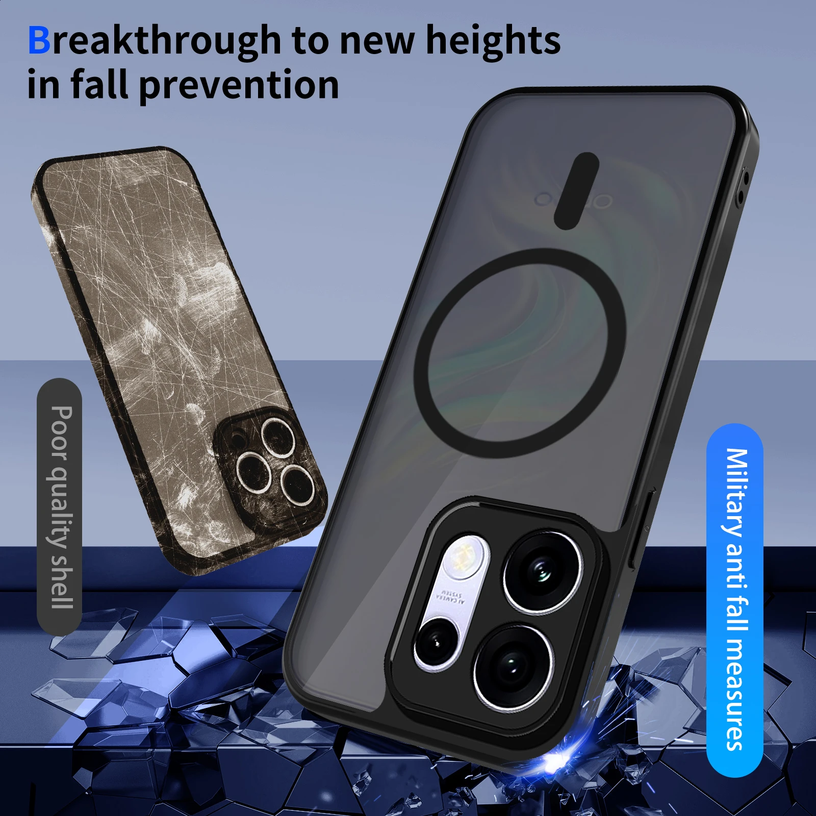 Premium Matte Translucent Black Shockproof Phone Case with Magsafe Compatibility