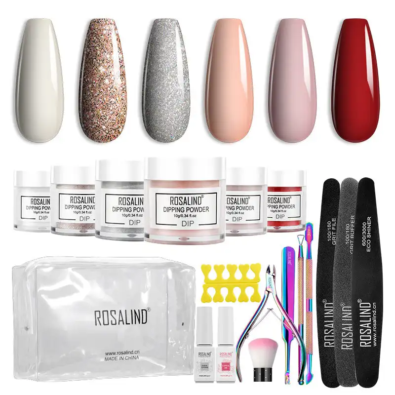 

ROSALIND Acrylic Powder Tools Set Nail Glitter Semi Permanent Natural Dry Dip Nail Art Decoration Top Base Dipping Powder Kit