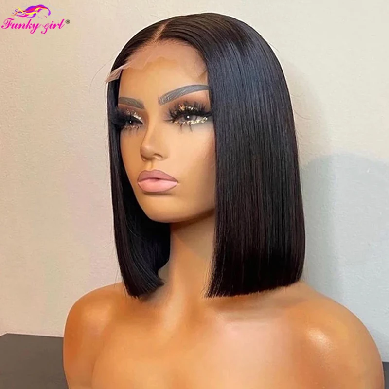 

13x4 Bob Wig Brazilian Remy Hair Wigs Transparent 4X4 Lace Bob Straight Hair for Women Pre Plucked 4x4 Lace Closure Wig 13x4 Wig