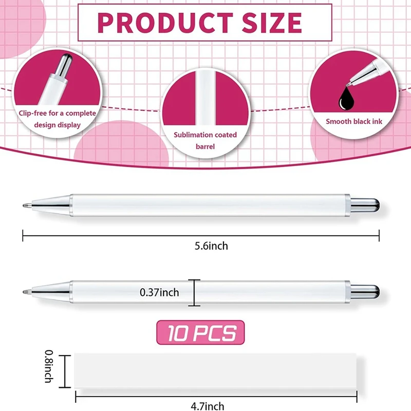 Sublimation Pen Blank Without Pinch Shrink Packaging, Heat Transfer Sublimation Ballpoint Pen, For DIY Office