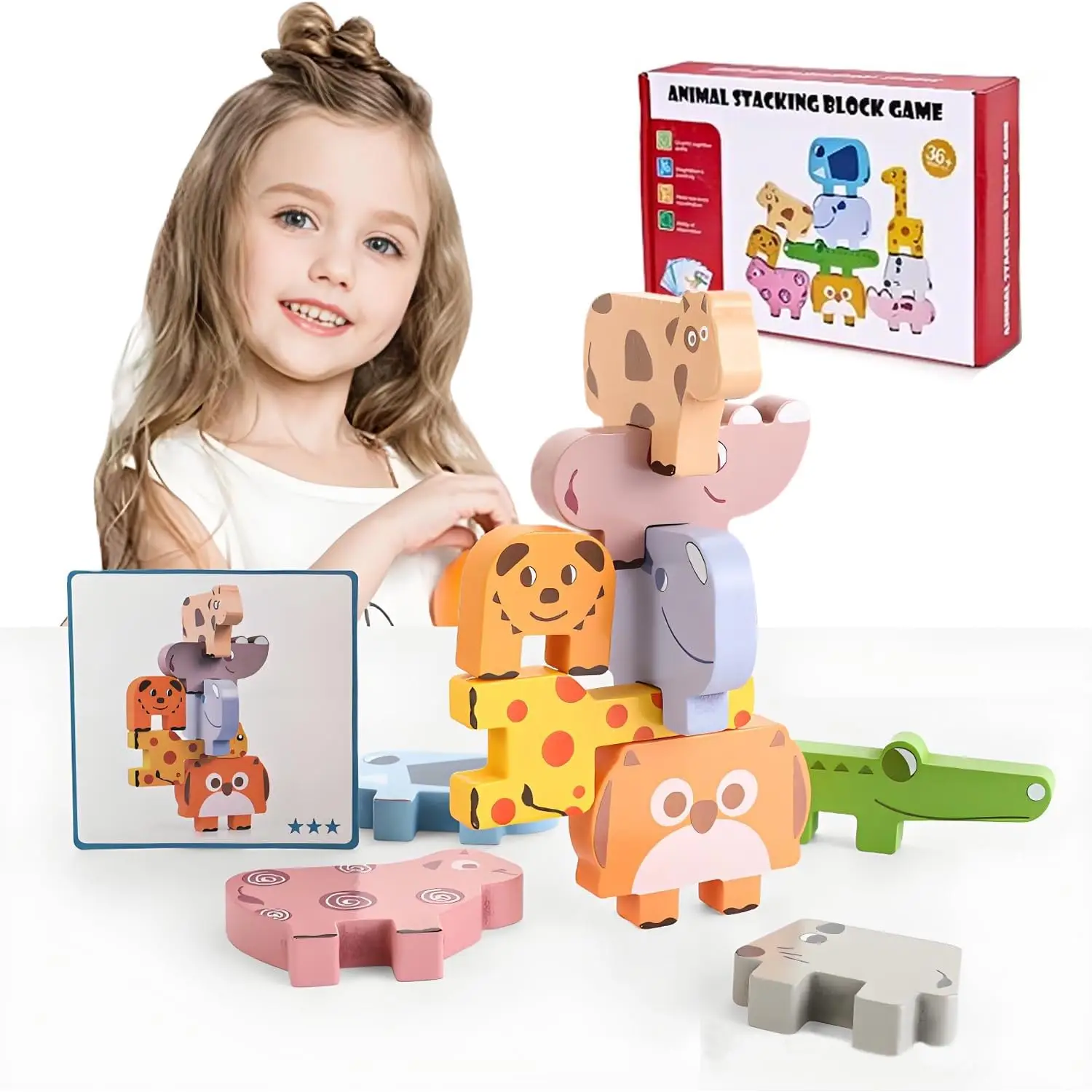 Animal Stacking High Wooden Children's Early Education Educational Parent-child Game Stacking Joy Balance Building Block Toys