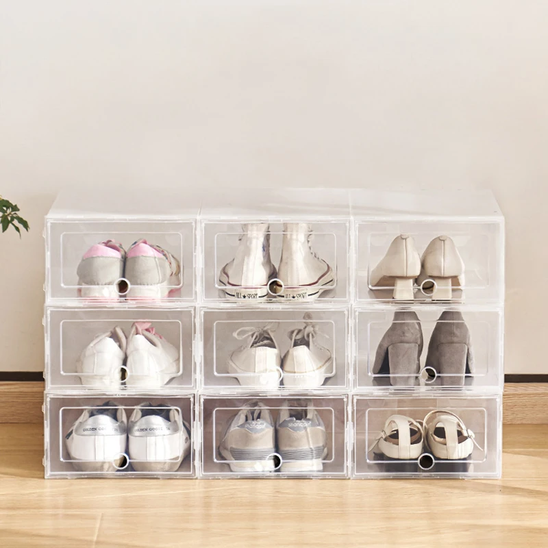 6pcs/Set Plastic Shoes Case Drawer Case Thickened Transparent Shoebox Fold Shoe Organizer Plastic Shoe Boxes Stackable Box