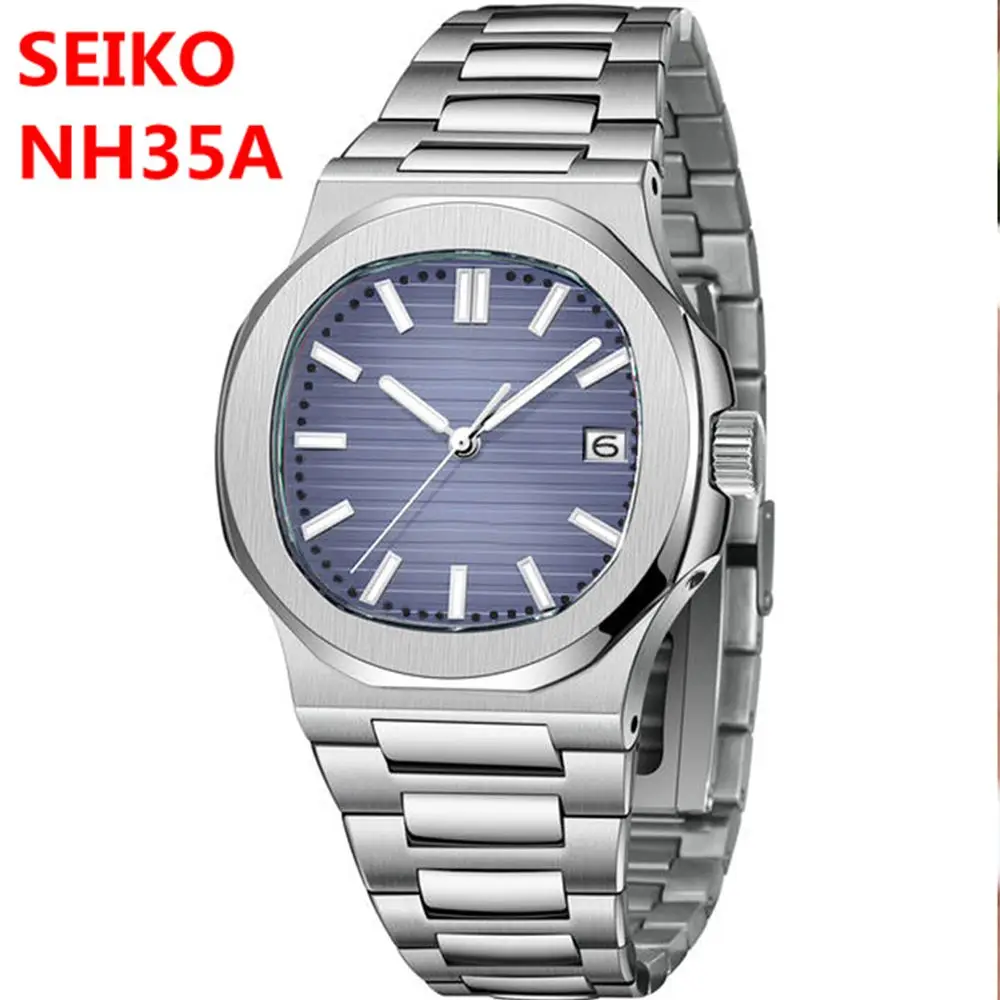 

40mm Men's Automatic Mechanical Watch NH35 Movement Luminous Sterile Dial Square Stainless Steel Waterproof Luxury Wristwatches