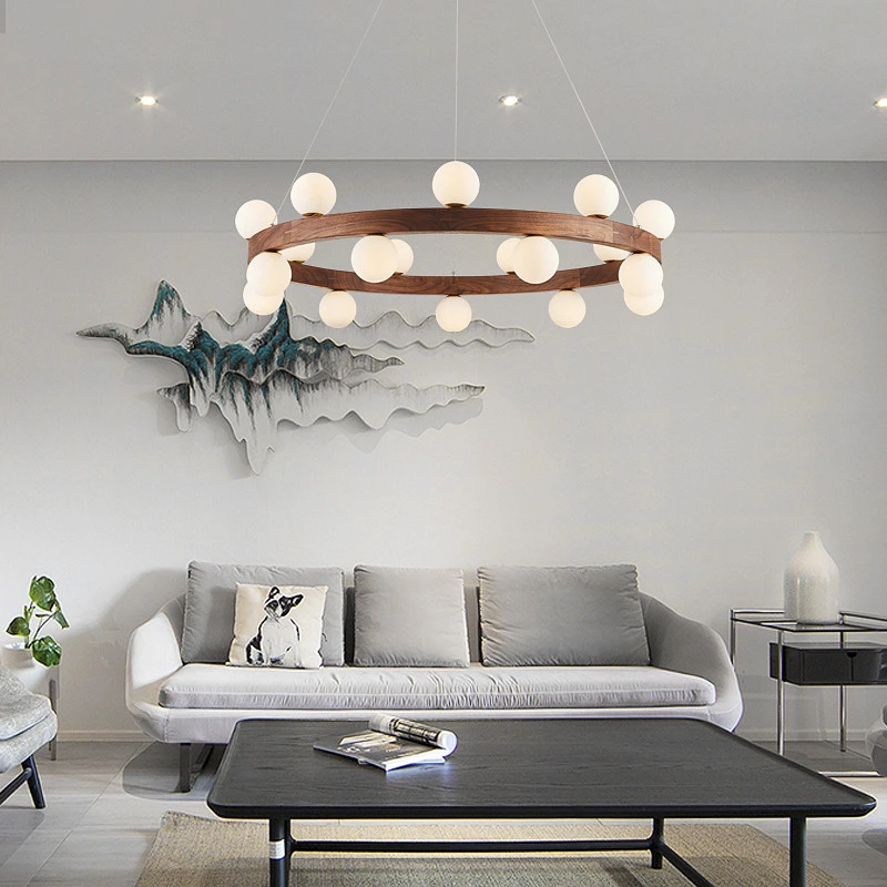 

Nordic Log Simple Chandelier Modern Circular Creative Hanging Lamp Household Luxury LED Pendant Lights For Living Room Bedroom