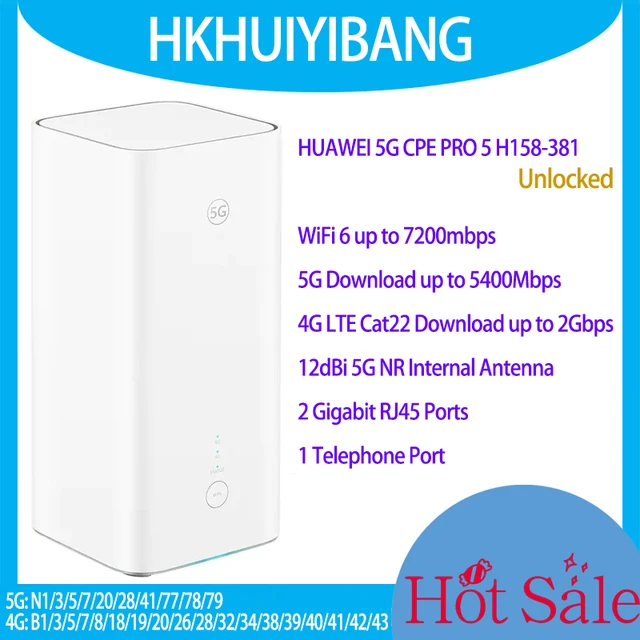 Unlocked HUAWEI 5G CPE PRO 5 H158-381 WiFi 6 7200Mbps 128 Users.