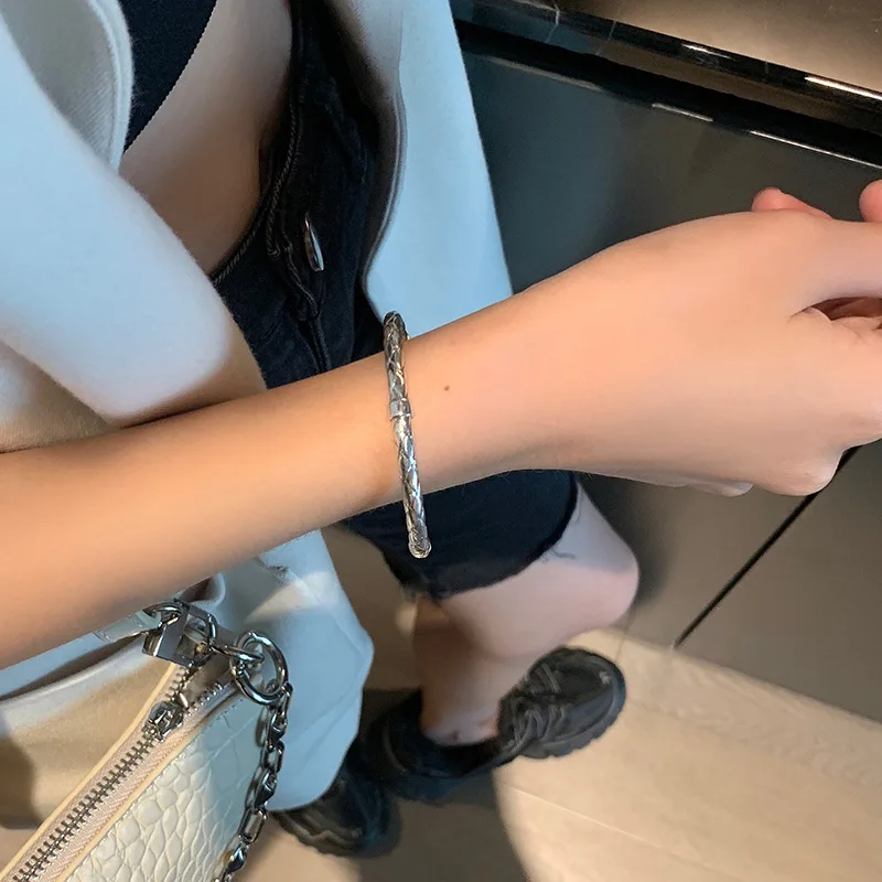 

Sam panda 925 Sterling Silver Rhombus Open Bangles for Women Men Geometric Cuff Bangles Jewelry Gifts 2021 New