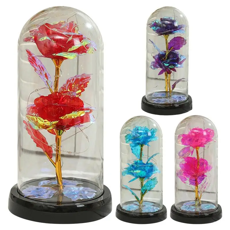 

Artificial Galaxy Rose Lamp Colorful Rose Light Unique Glowing Rose Double Gold Foil Flowers With Lanterns Valentine Day Decor