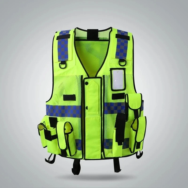 Reflective Vest High Visibility Police Reflective Vest Multi-Pocket Construction Worker Night Running Safety Vest